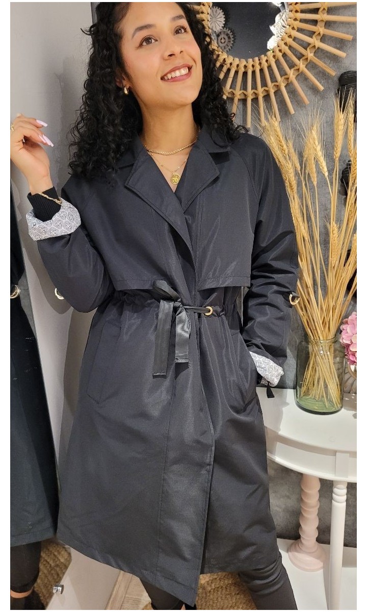 Trench Elisabeth ceinturé - boutons pression – coloris noir, vue 2