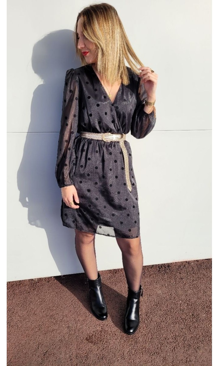 Robe Ceviane plumetis doublée - taille élastique – coloris noir