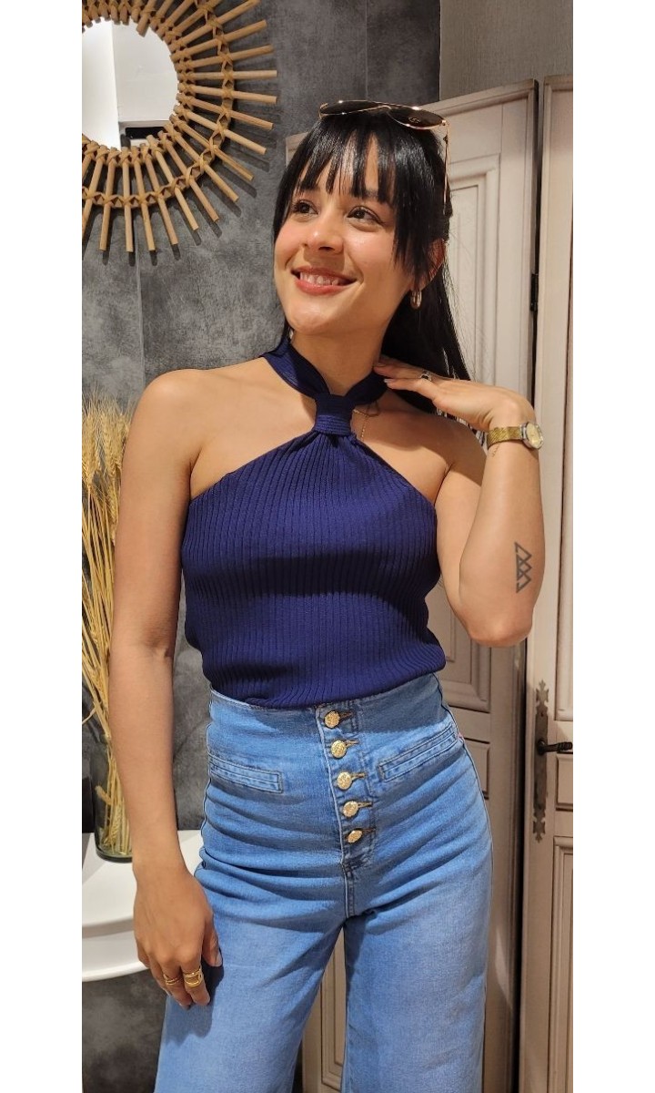 Top Alejandra nœud sur le devant – coloris bleu marine, vue 2