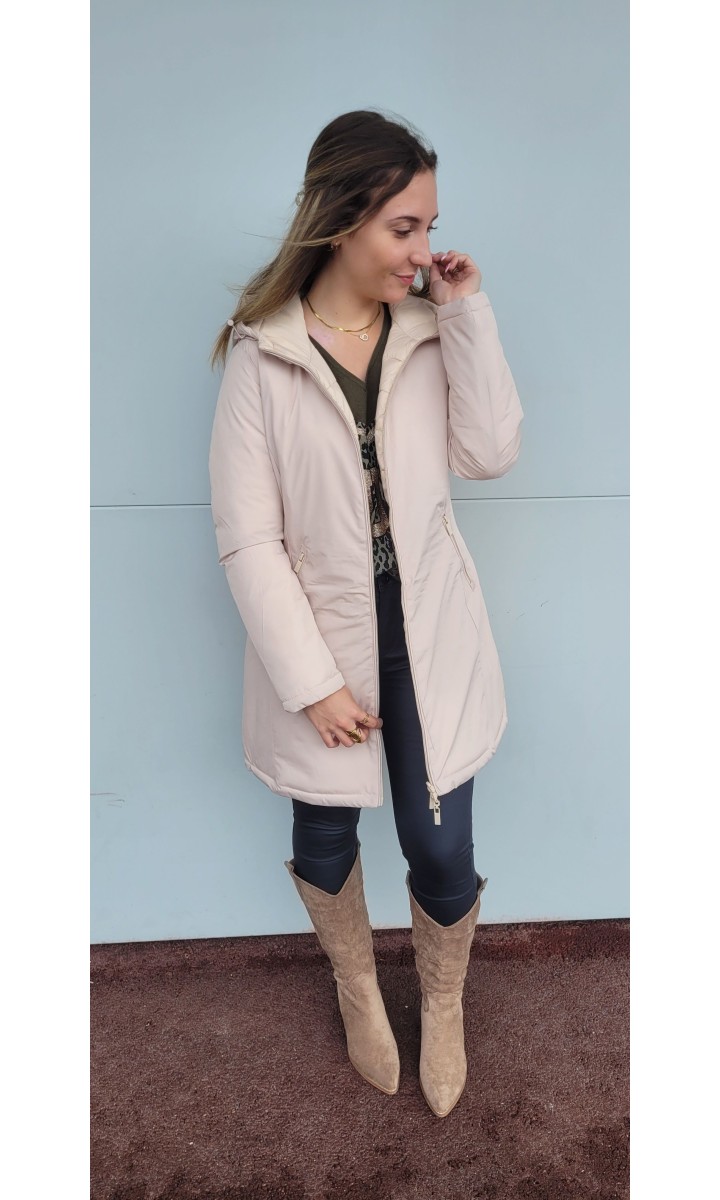 Manteau réversible Karine doudoune à capuche – coloris beige