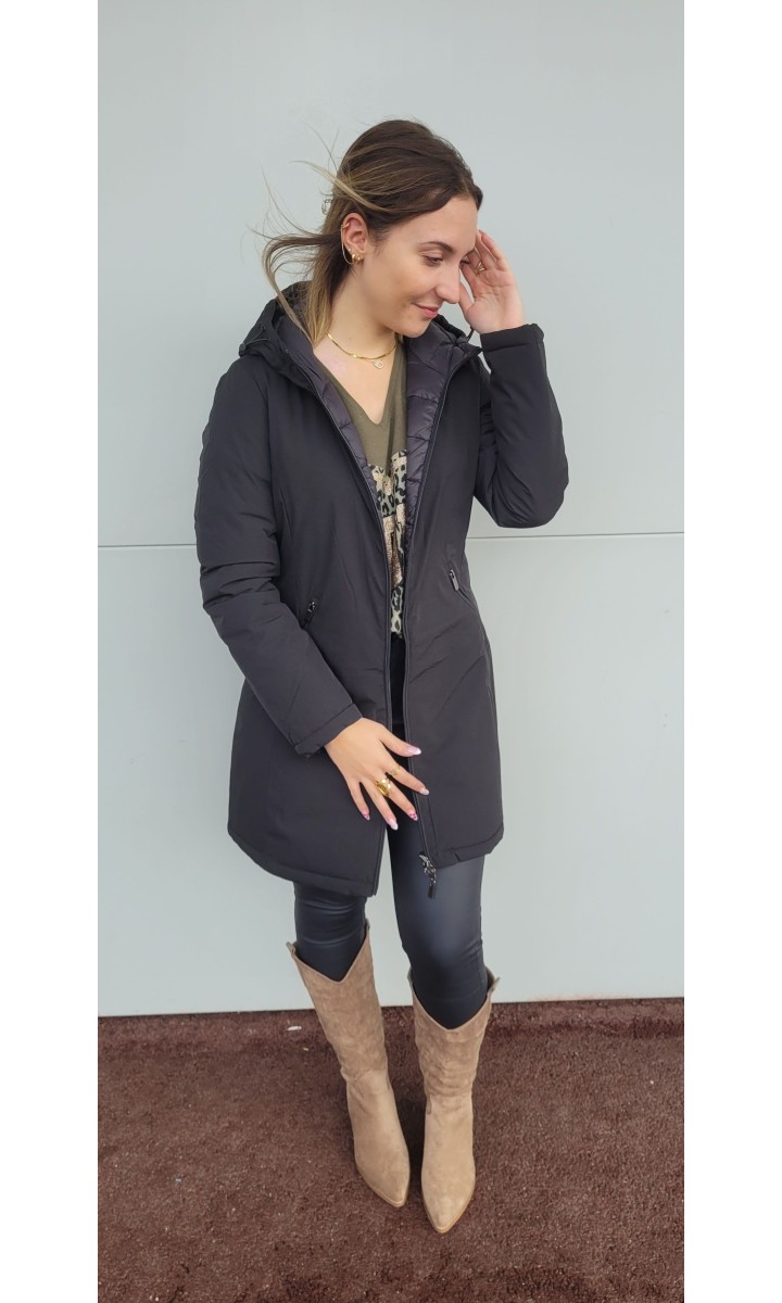 Manteau réversible Karine doudoune à capuche – coloris noir