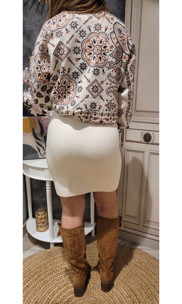 Jupe Romy aspect lainage - bouton devant – coloris beige, vue 3
