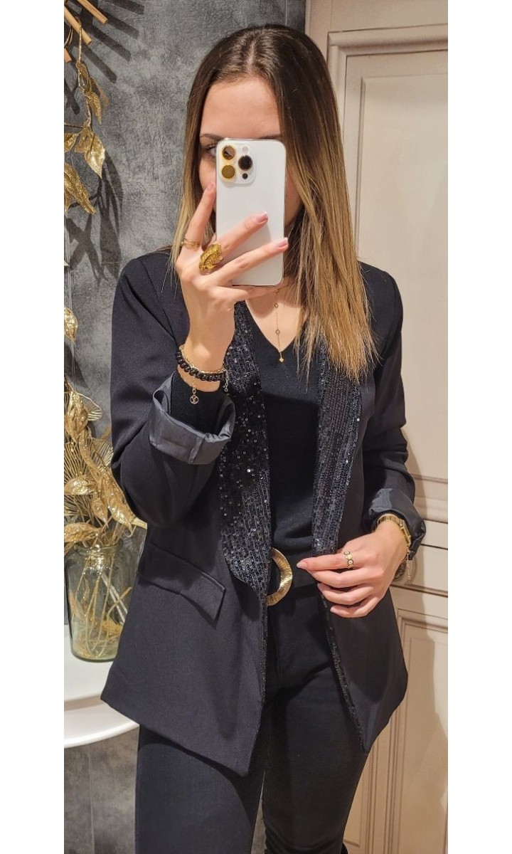 Veste blazer Honora sequins - doublée – coloris noir