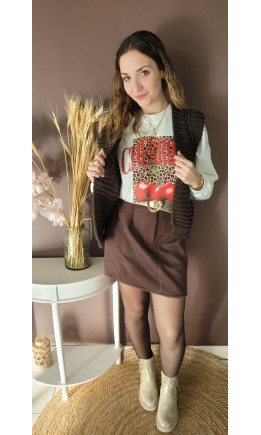 Jupe Carolina velours toucher doux – coloris marron