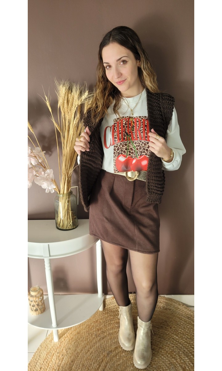 Jupe Carolina velours toucher doux – coloris marron