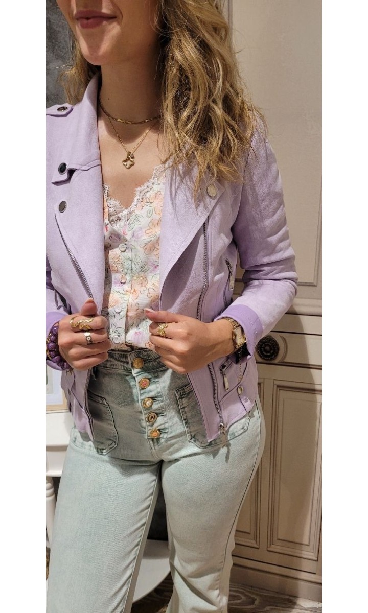 Veste Elisana en suédine zippée – coloris violet, vue 2