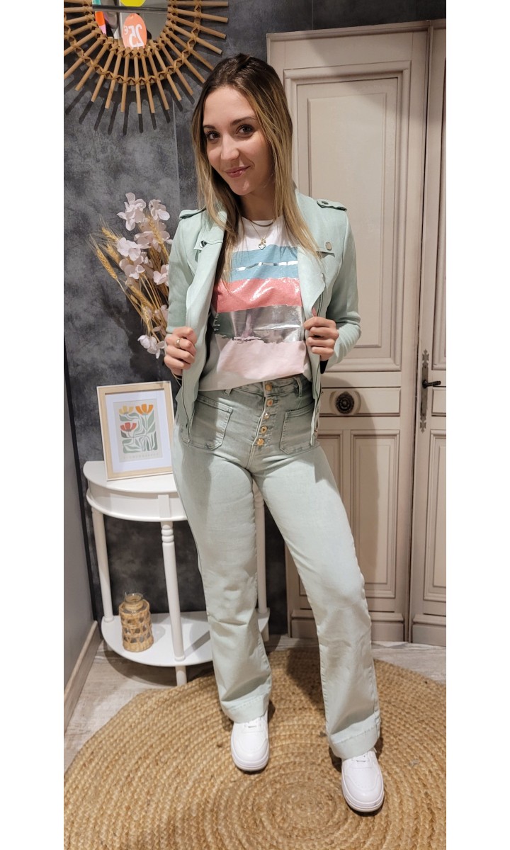 Veste Pomme en suédine zippée – coloris vert pomme, vue 2