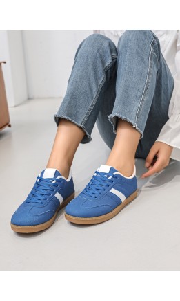 Baskets Lina à lacets simili cuir et tissu – coloris bleu