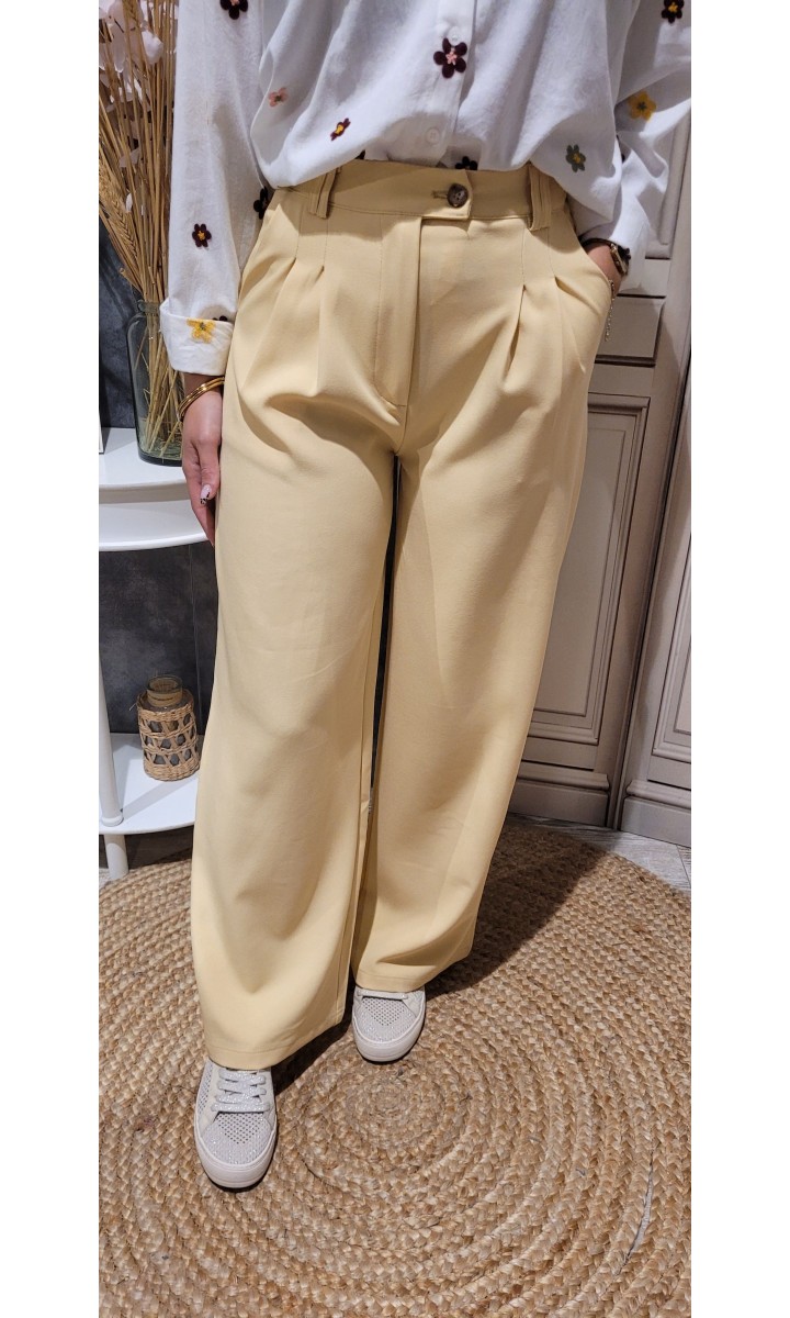 Pantalon Betty fluide à pince – coloris jaune, vue 2