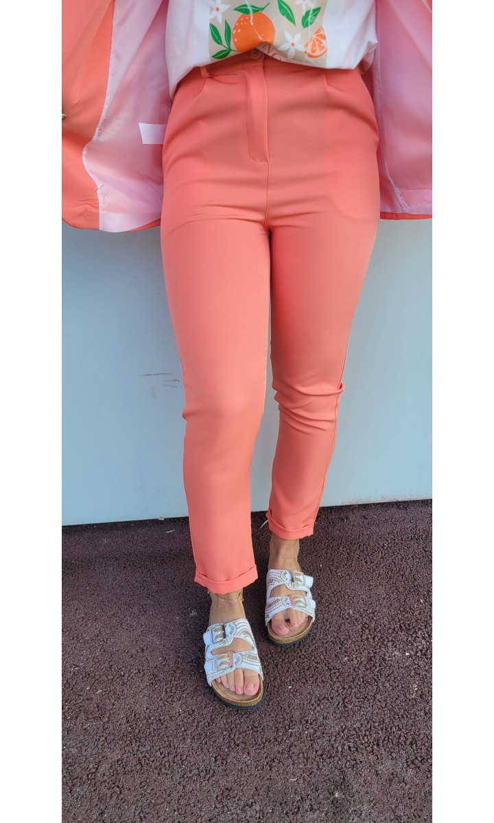 Pantalon Kaede slim - dos élastique – coloris orange, vue 2