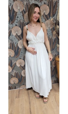 Robe Venus bretelles bijoux - coton et lin – coloris beige