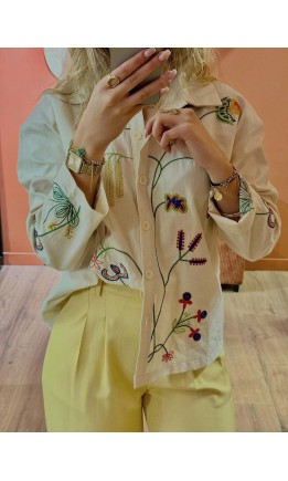 Chemise Servane brodée boutonnée – coloris beige