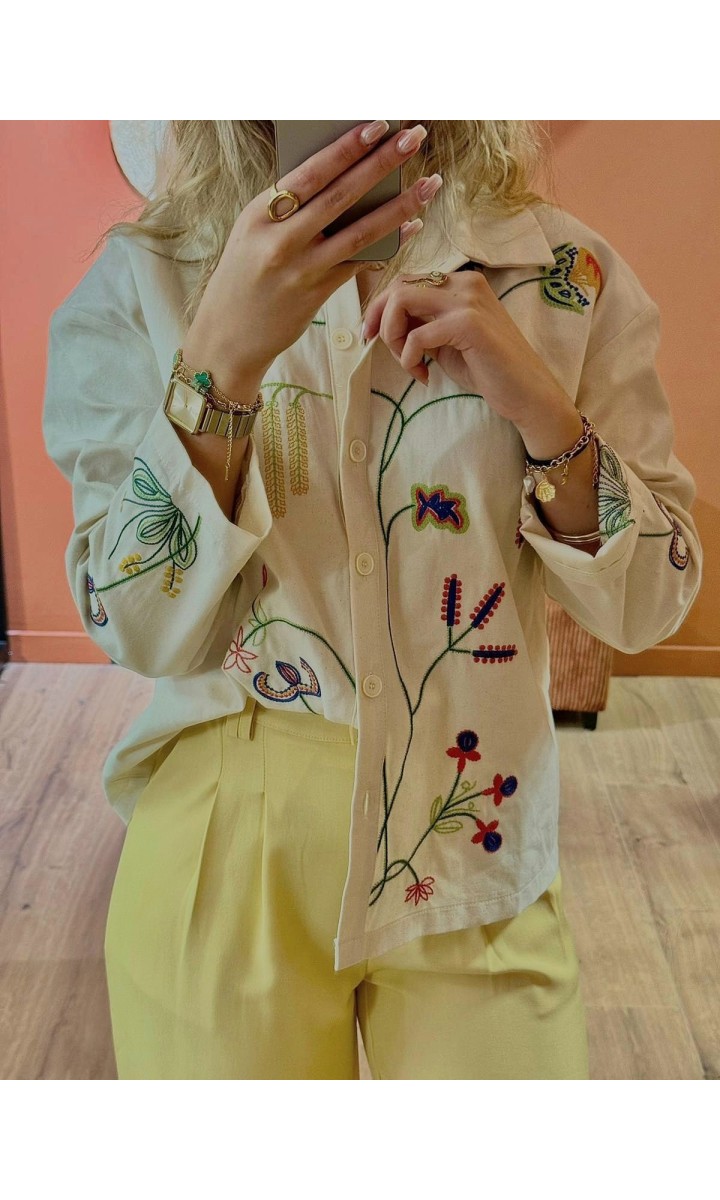 Chemise Servane brodée boutonnée – coloris beige