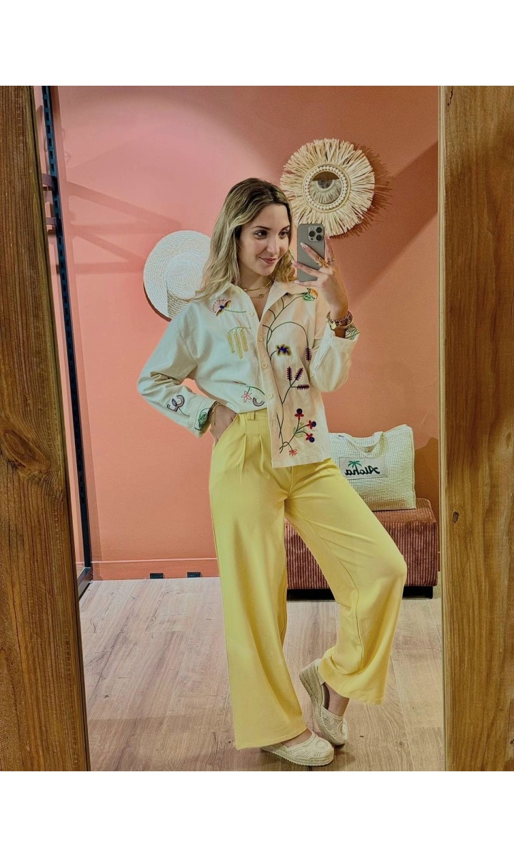 Chemise Servane brodée boutonnée – coloris beige, vue 2
