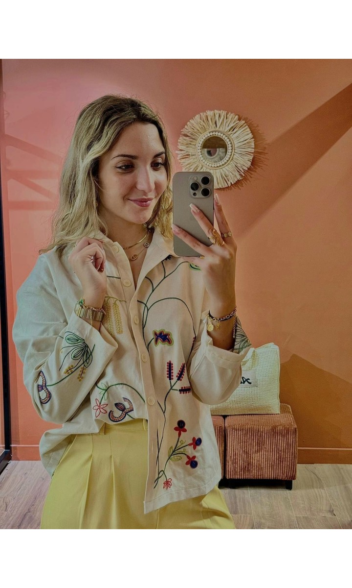 Chemise Servane brodée boutonnée – coloris beige, vue 3