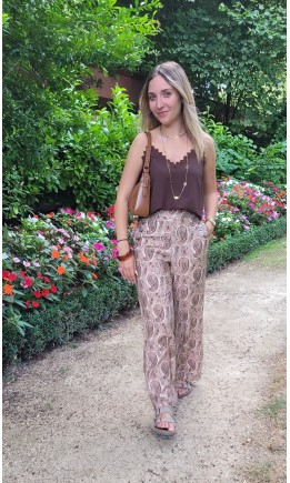 Pantalon Mickaela fluide - boutons déco – coloris marron