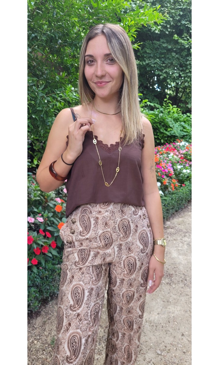 Pantalon Mickaela fluide - boutons déco – coloris marron, vue 2