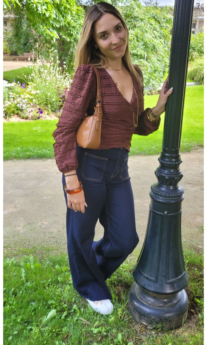 Top Jade col V effet froissé – coloris marron, vue 3