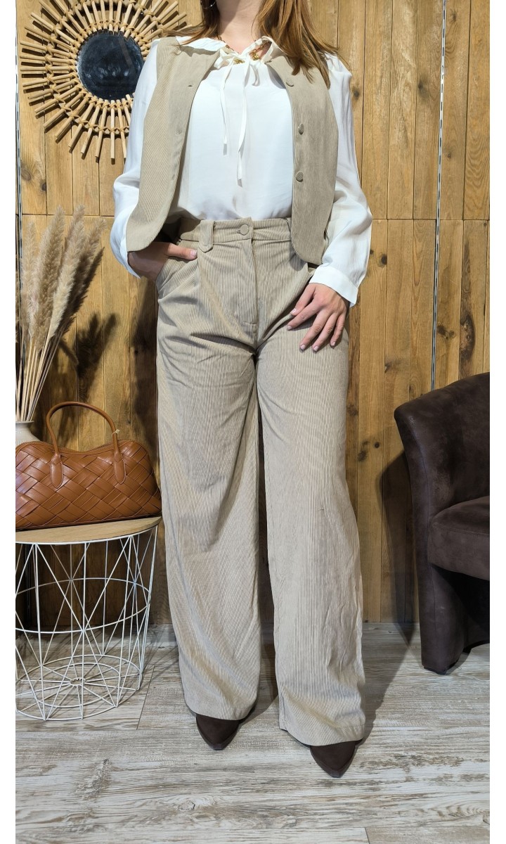 Pantalon Pascaline en velours – coloris beige, vue 2