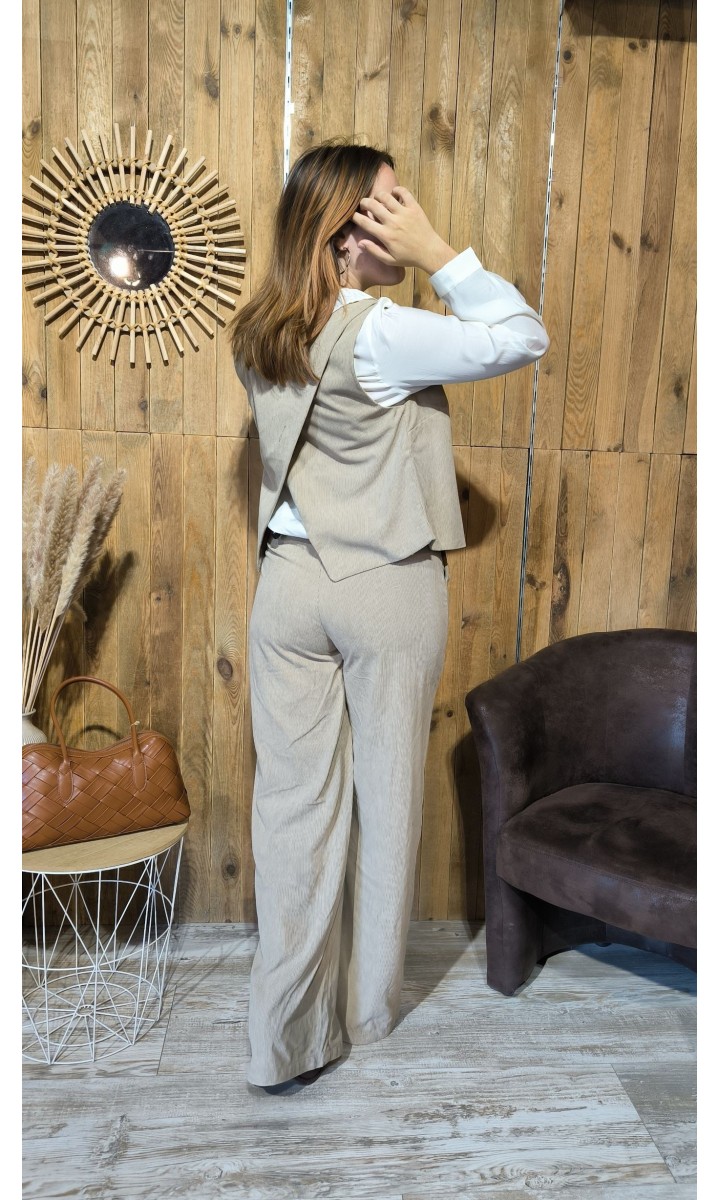 Pantalon Pascaline en velours – coloris beige, vue 3