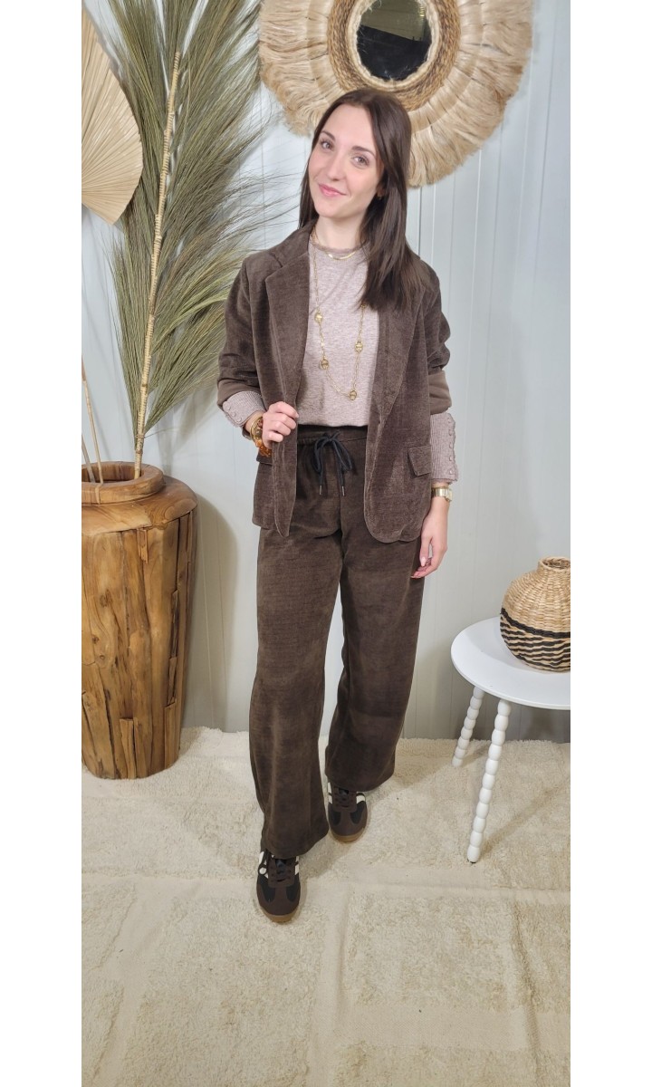 Pantalon Micka velours - lien coulissant – coloris marron, vue 3
