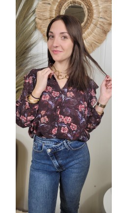 Chemise Mathilde col montant - motif floral – coloris multicolore