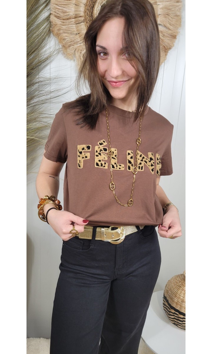 T-shirt Tissia col rond - 100 % coton – coloris marron