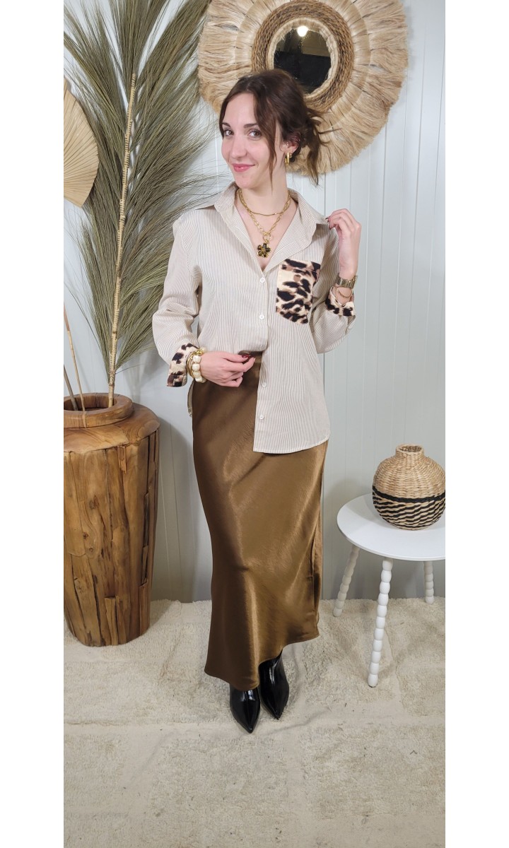 Jupe Thais effet satin soyeux – coloris marron