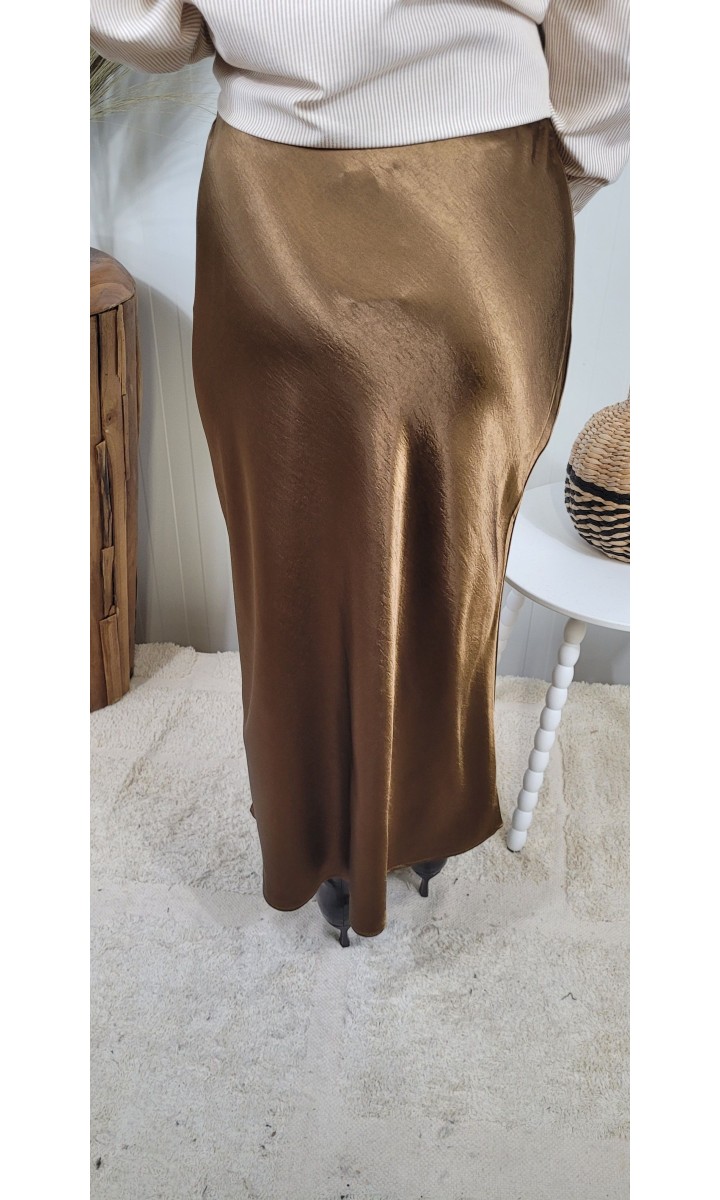 Jupe Thais effet satin soyeux – coloris marron, vue 3