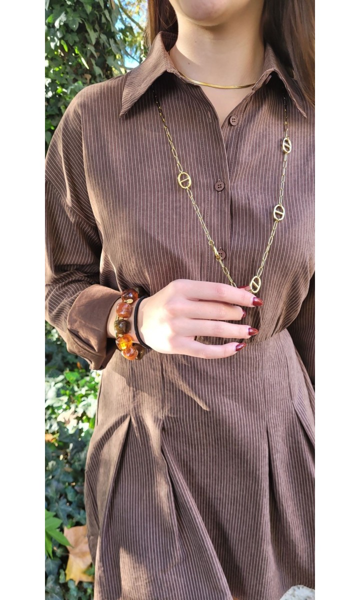 Robe Noemie courte rayée - col chemise – coloris marron, vue 3