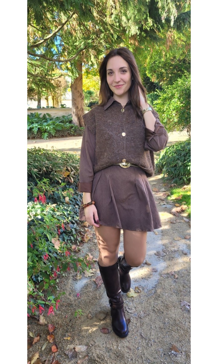 Robe Noemie courte rayée - col chemise – coloris marron, vue 4