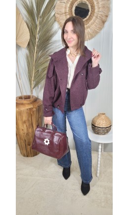 Veste Géraldine oversize doublée satin – coloris burgundy