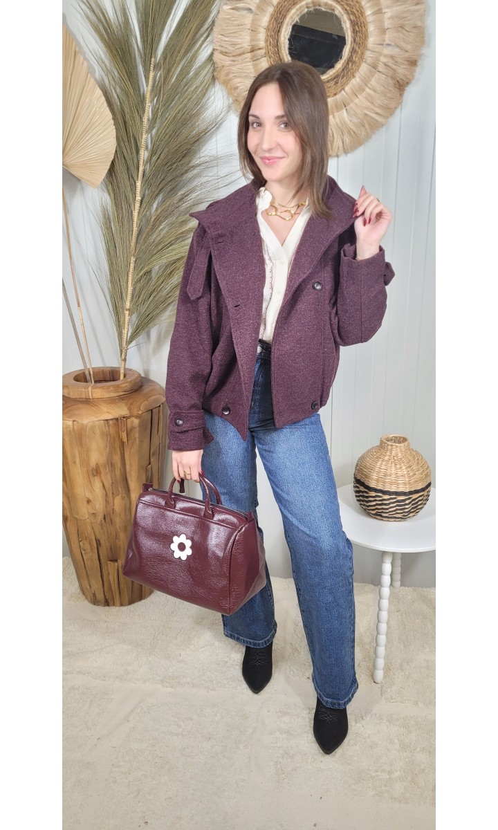 Veste Géraldine oversize doublée satin – coloris burgundy