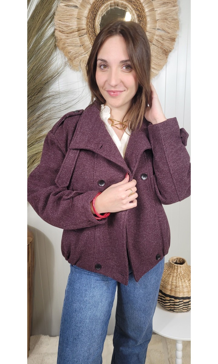 Veste Géraldine oversize doublée satin – coloris burgundy, vue 2