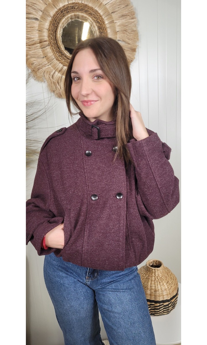 Veste Géraldine oversize doublée satin – coloris burgundy, vue 3