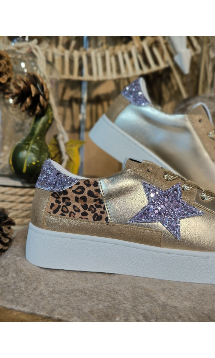 Baskets Etina strass et léopard – coloris multicolore, vue 2