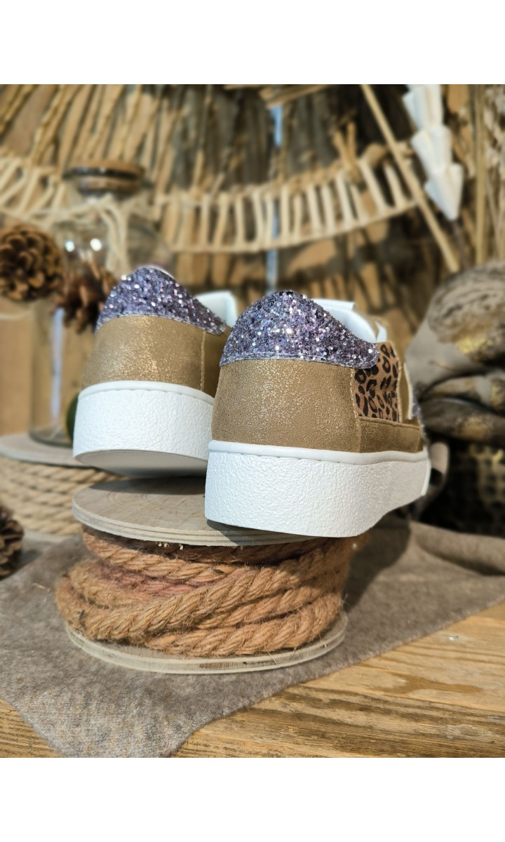 Baskets Etina strass et léopard – coloris multicolore, vue 4