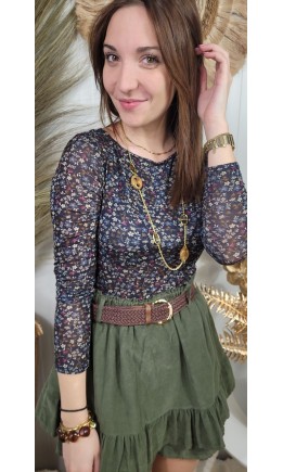 Top Anne-So fleuri manches longues – coloris bleu