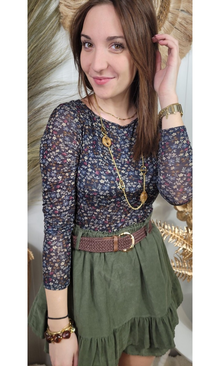 Top Anne-So fleuri manches longues – coloris bleu