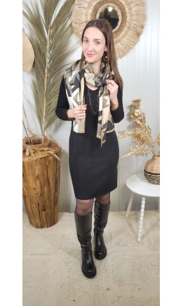 Robe pull Lina maille côtelée col V – coloris noir
