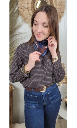 Pull Georgette marinière - foulard offert – coloris marron