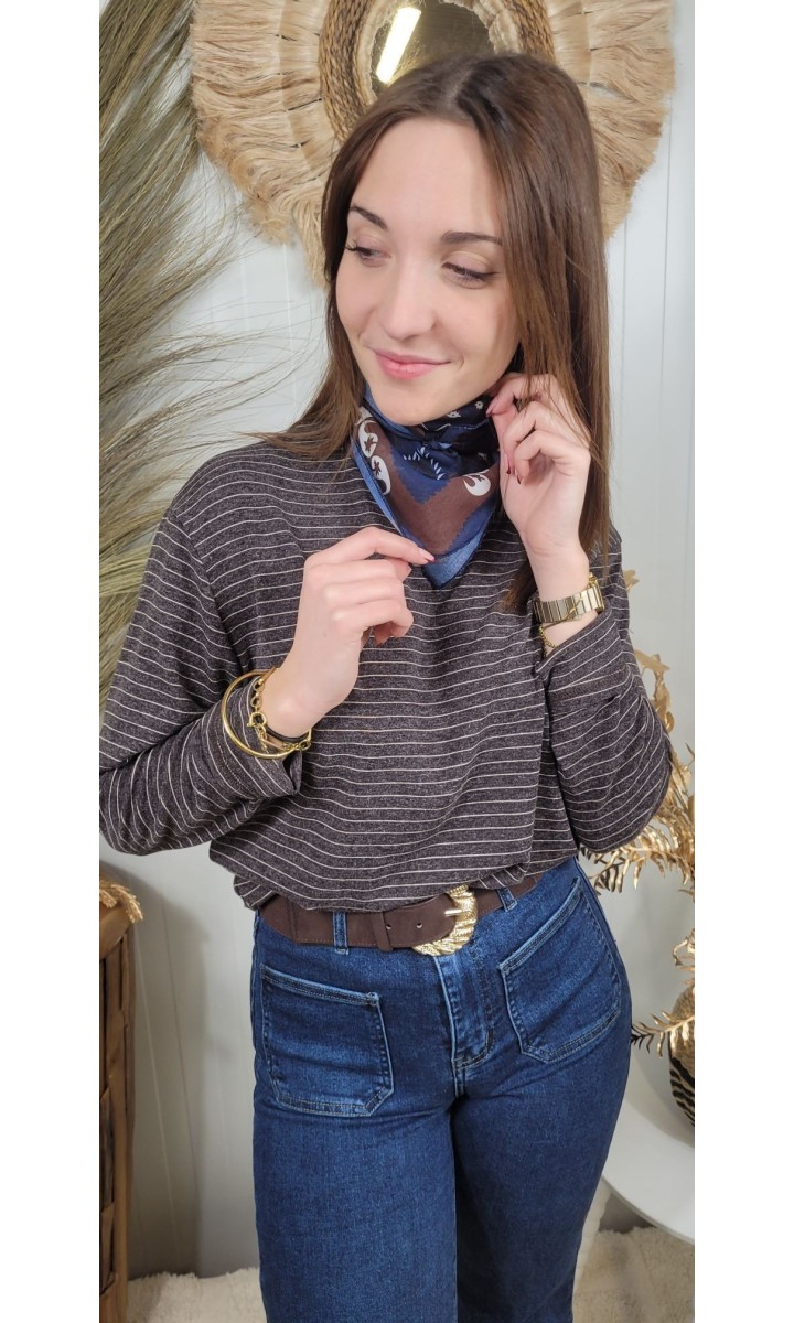 Pull Georgette marinière - foulard offert – coloris marron