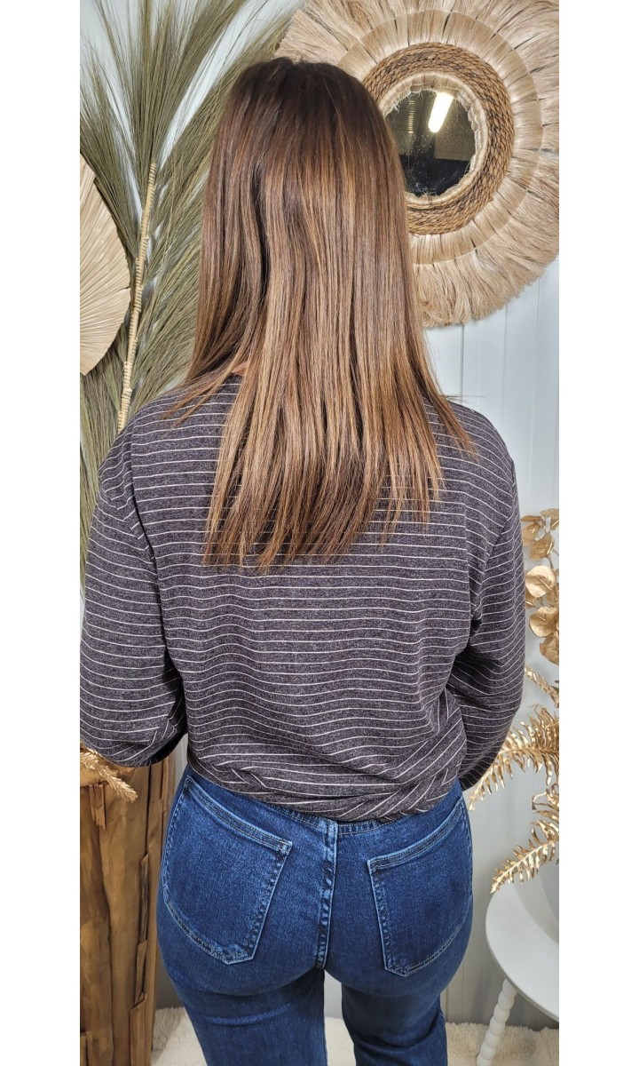Pull Georgette marinière - foulard offert – coloris marron, vue 3