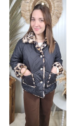 Blouson réversible Zita fausse fourrure léopard – coloris noir