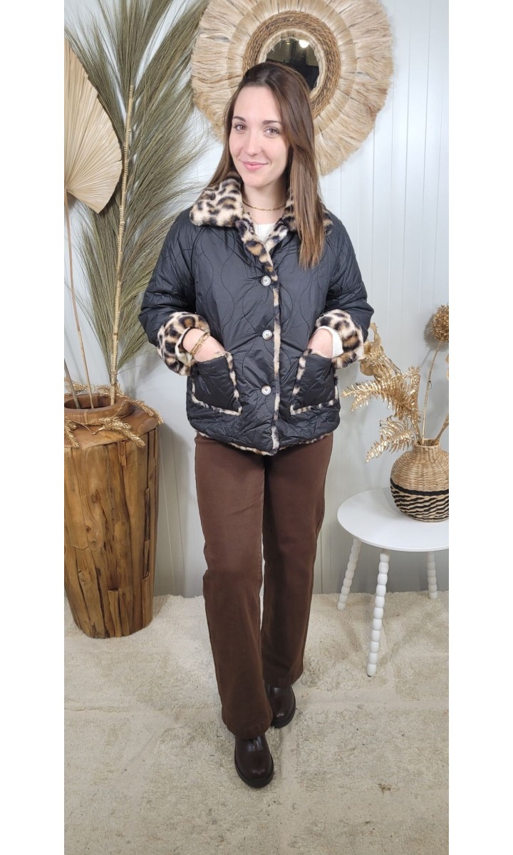 Blouson réversible Zita fausse fourrure léopard – coloris noir, vue 2