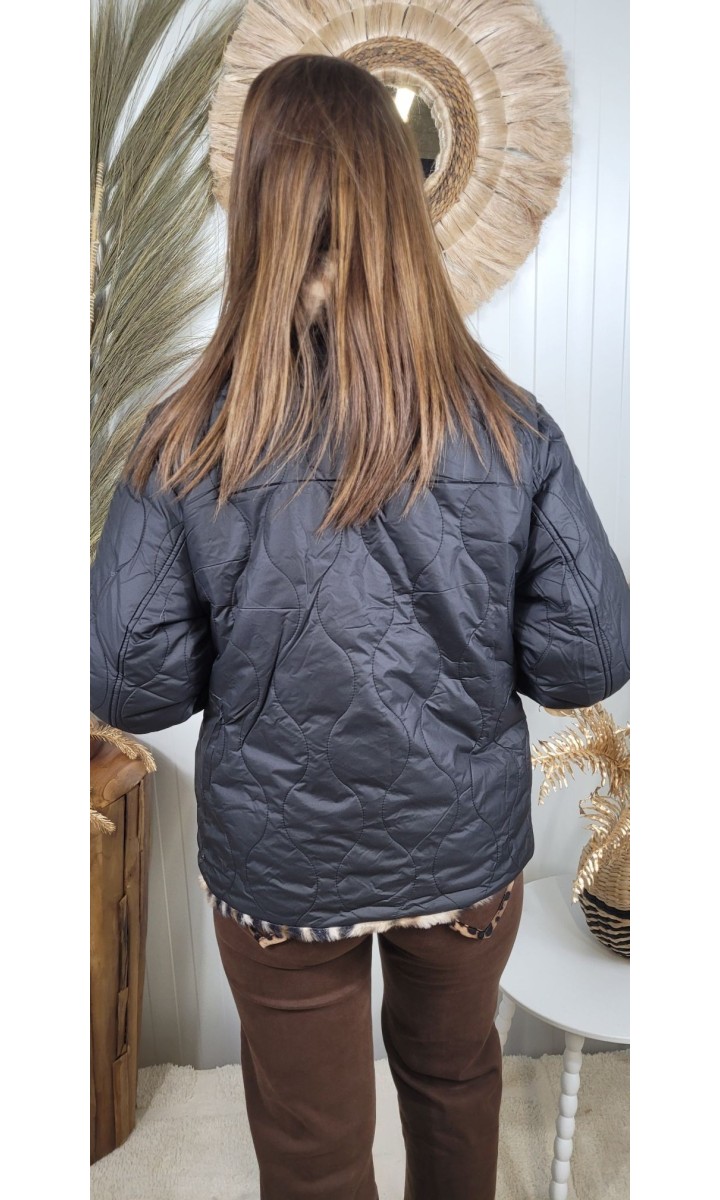 Blouson réversible Zita fausse fourrure léopard – coloris noir, vue 3