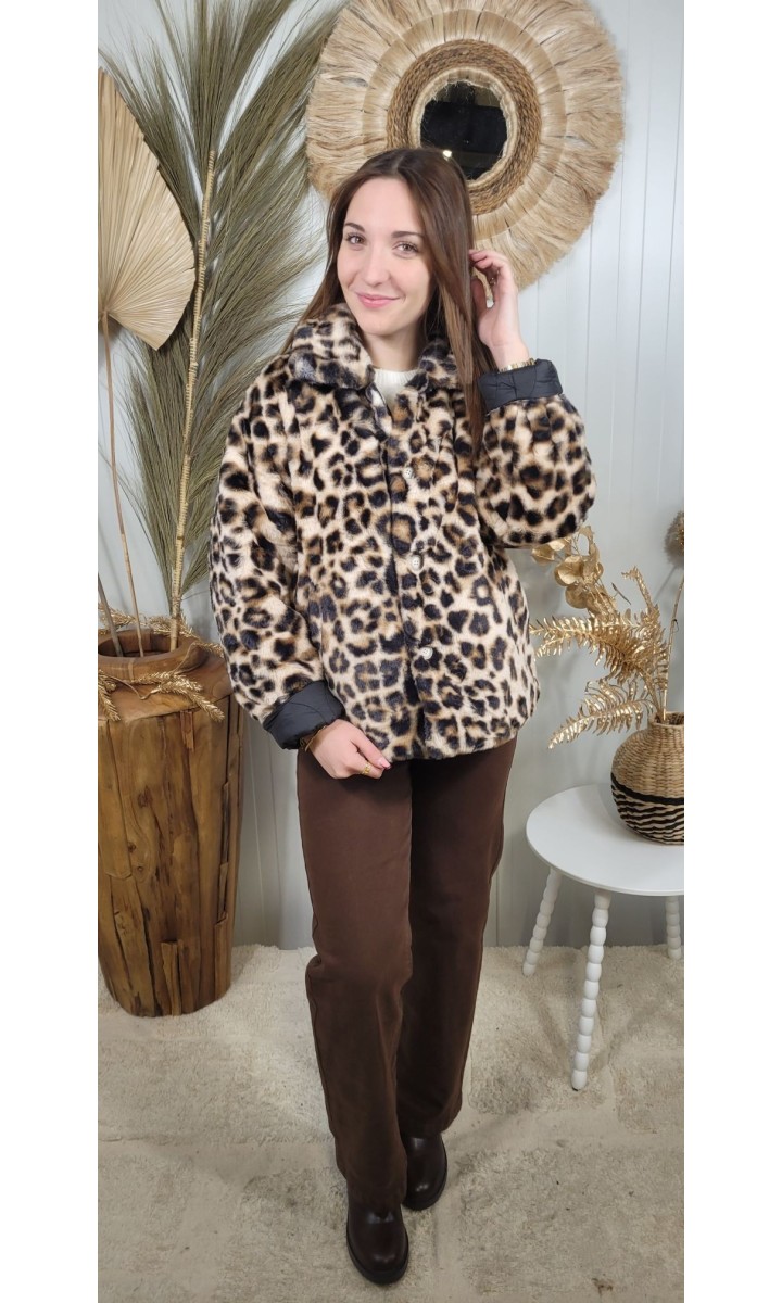 Blouson réversible Zita fausse fourrure léopard – coloris noir, vue 4
