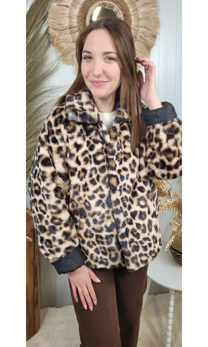 Blouson réversible Zita fausse fourrure léopard – coloris noir, vue 5