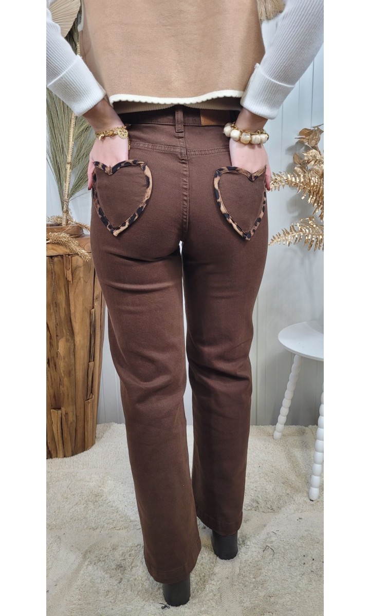Jeans Sanae droit poche cœur léopard – coloris marron, vue 2
