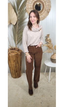 Pantalon Solal velours côtelé wide leg – coloris marron